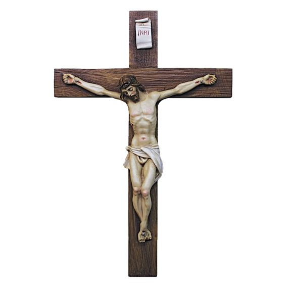 HAND PAINTED ALABASTER WALL CRUCIFIX